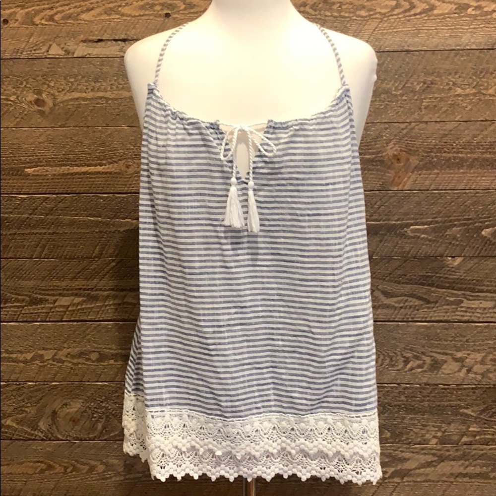 Navy Blue and White Striped Tank Top